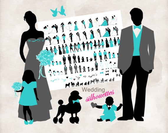 Wedding party silhouettes free clipart